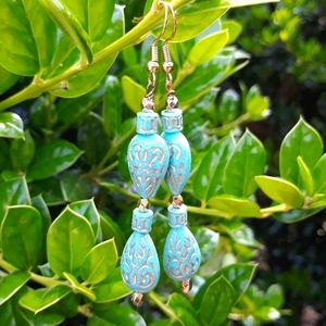 Bohochic/ Mint Green/ Bead Statement Earrings / By J.Monique